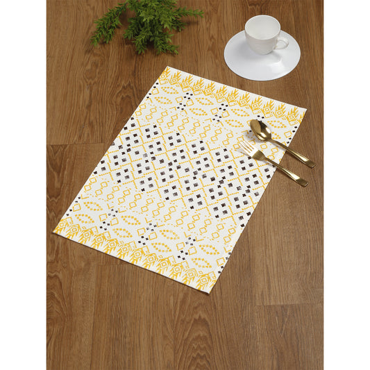Yellow Cotton Geometric Printed Placemat Set Of 4 - Ratan Cart