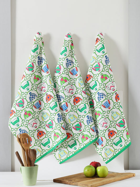 Multicolor Cotton Object Printed Kitchen Towel Set Of 3