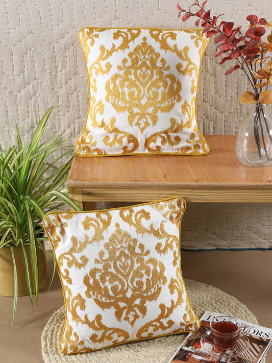 Mustard Cotton Embroidery Cushion Cover Set Of 2