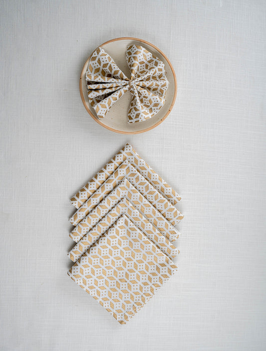 White Cotton Wave Pattern 12x12 Inch Gold Napkin Set of 6