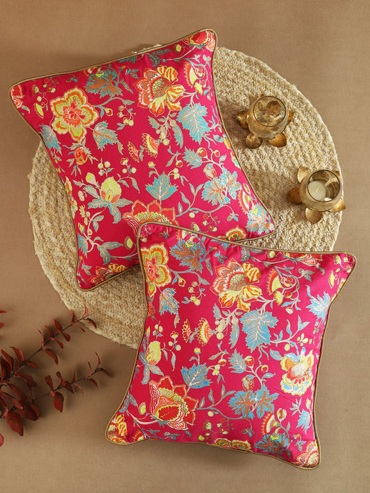 Pink Cotton Floral Printed Cushion Cover Set Of 2