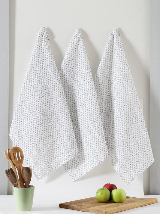 Blue Cotton Small Booti Printed Kitchen Towel Set Of 3