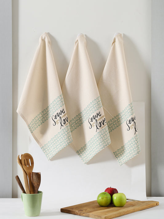 Sky Blue Cotton Quote with Border Printed Kitchen Towel Set Of 3