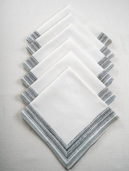 White Cotton Solid with Border Printed 20x20 Inch Napkin Set of 6