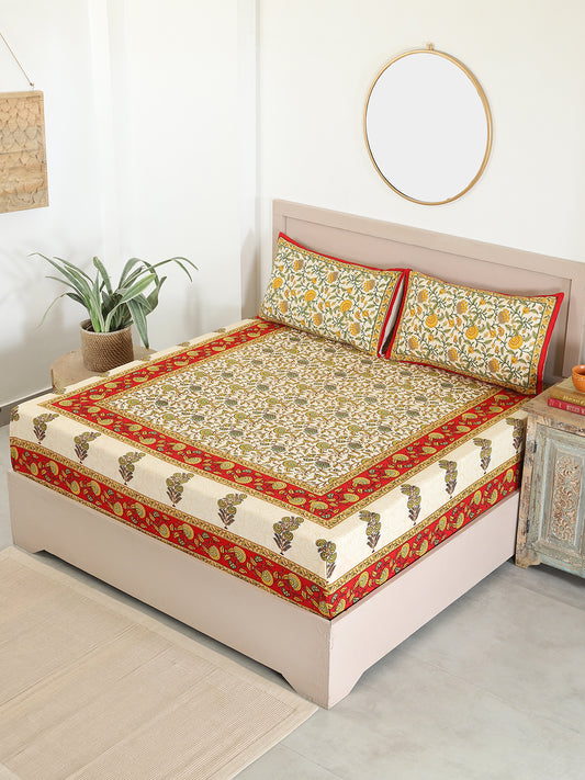 Red Cotton Floral Printed Bedsheets For Double Bed Queen Size