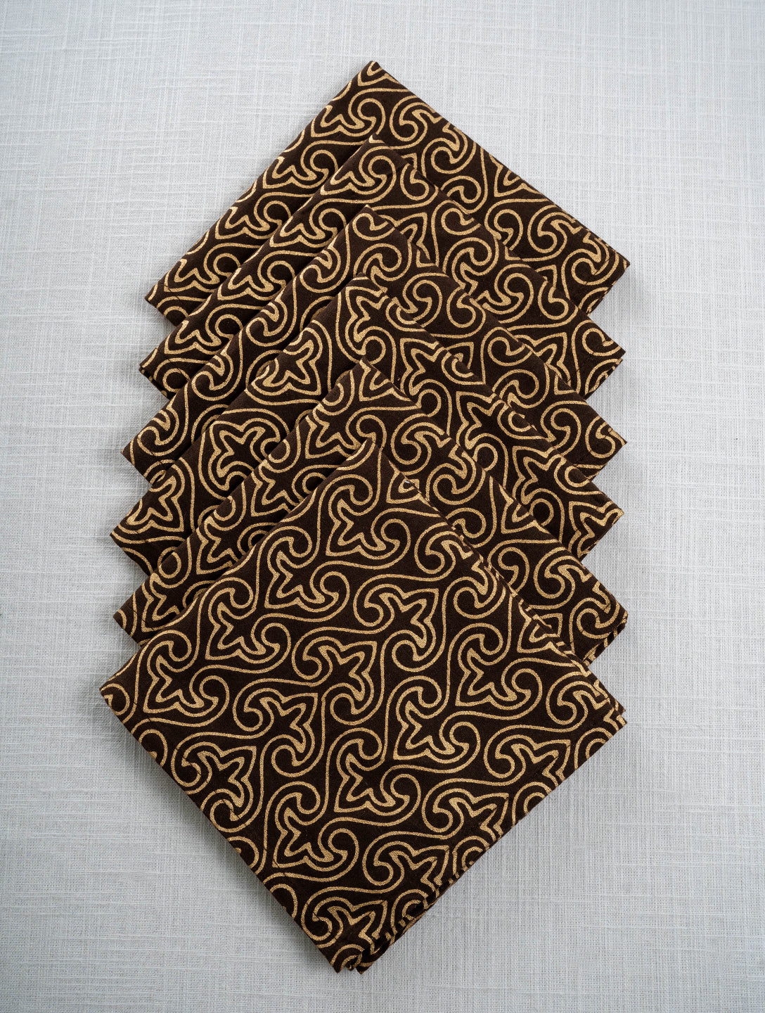 Brown Cotton Gold Paan Jaal Printed 12x12 Inch Napkin Set of 6