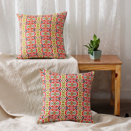 Multicolor Cotton Floral Printed Cushion Cover Set Of 2 - Ratan Cart