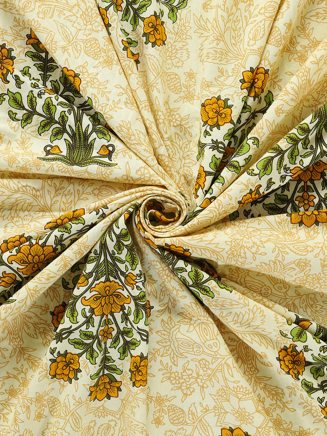 Yellow Cotton Floral Printed Bedsheets For Double Bed Queen Size