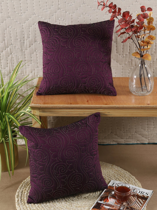Purple Poly Dupain Quilted Cushion Cover Set Of 2