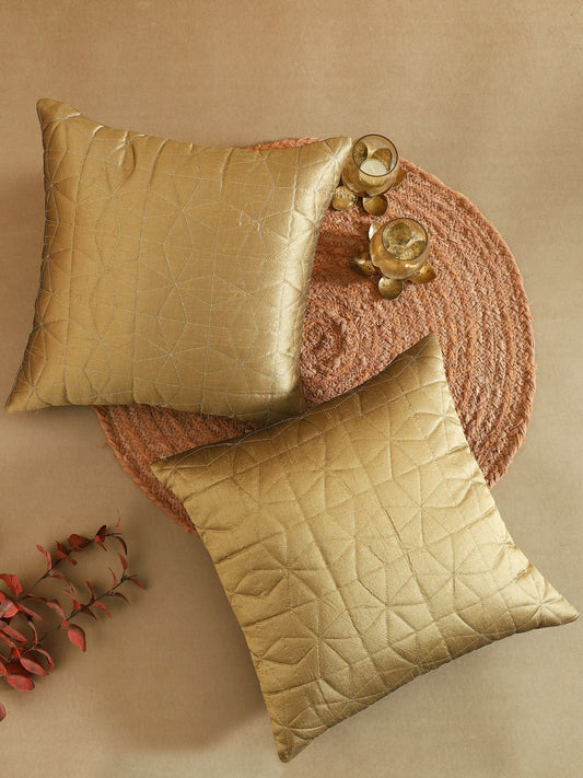Golden Poly Dupain Quilted Cushion Cover Set Of 2