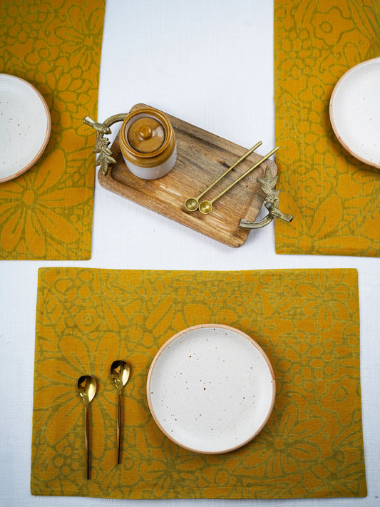 Mustard Cotton Floral Printed 13x19 Inch Placemat Set Of 6