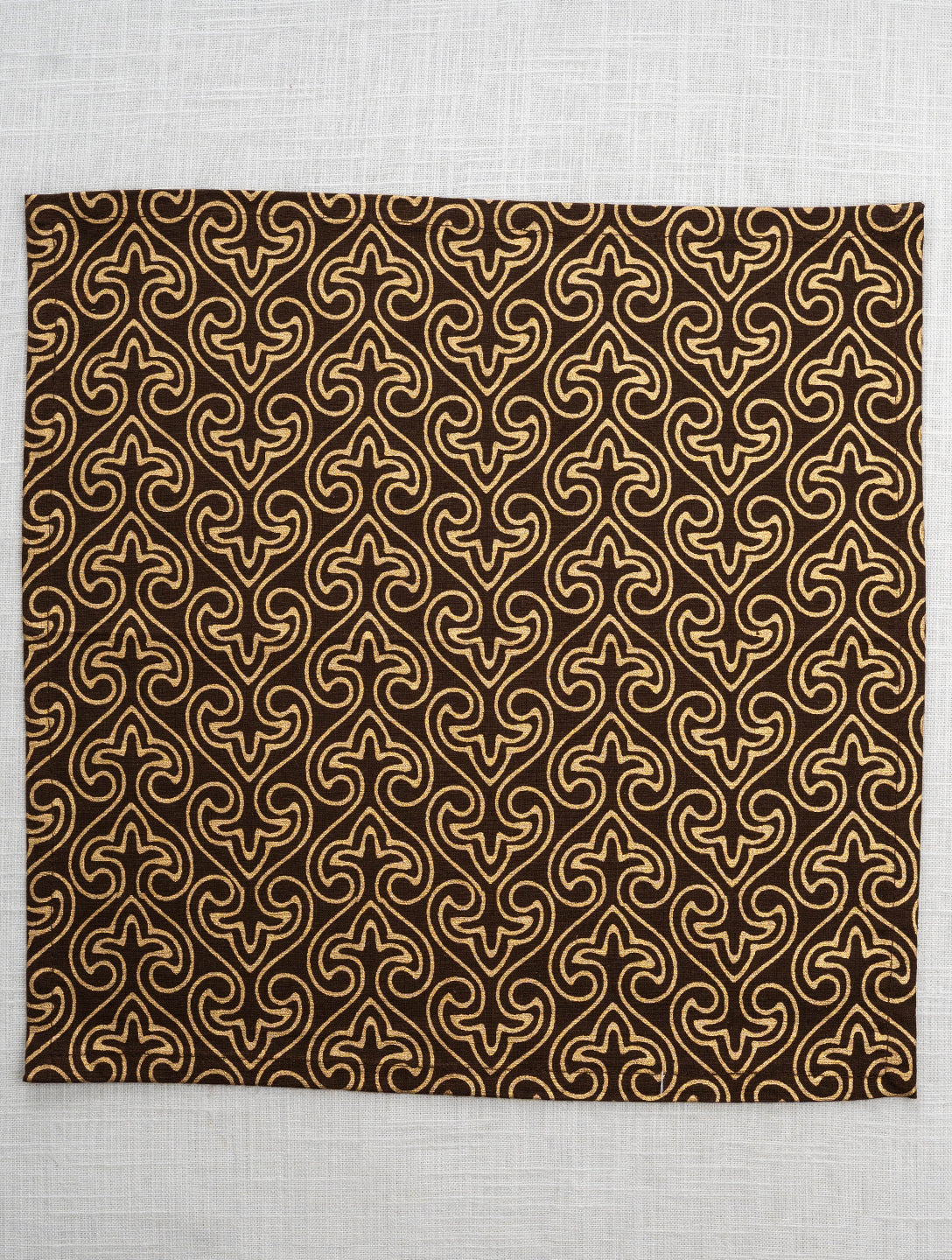 Brown Cotton Gold Paan Jaal Printed 12x12 Inch Napkin Set of 6