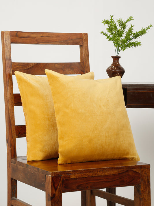 Yellow Velvet Solid Plain Cushion Cover Set Of 2