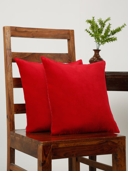 Red Velvet Solid Plain Cushion Cover Set Of 2