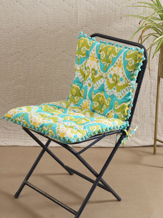 Green Cotton Printed 17x17 Inch Chair Pad Set Of 2