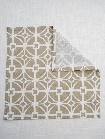 Beige Cotton Geometric Printed 12x12 Inch Napkin Set of 6