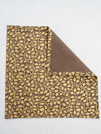 Brown Cotton Gold Leaf Printed 12X12 Inch Napkin Set of 6