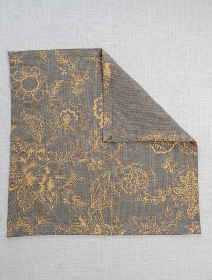 Beige Cotton Floral Printed 12x12 Inch Gold Napkin Set of 6