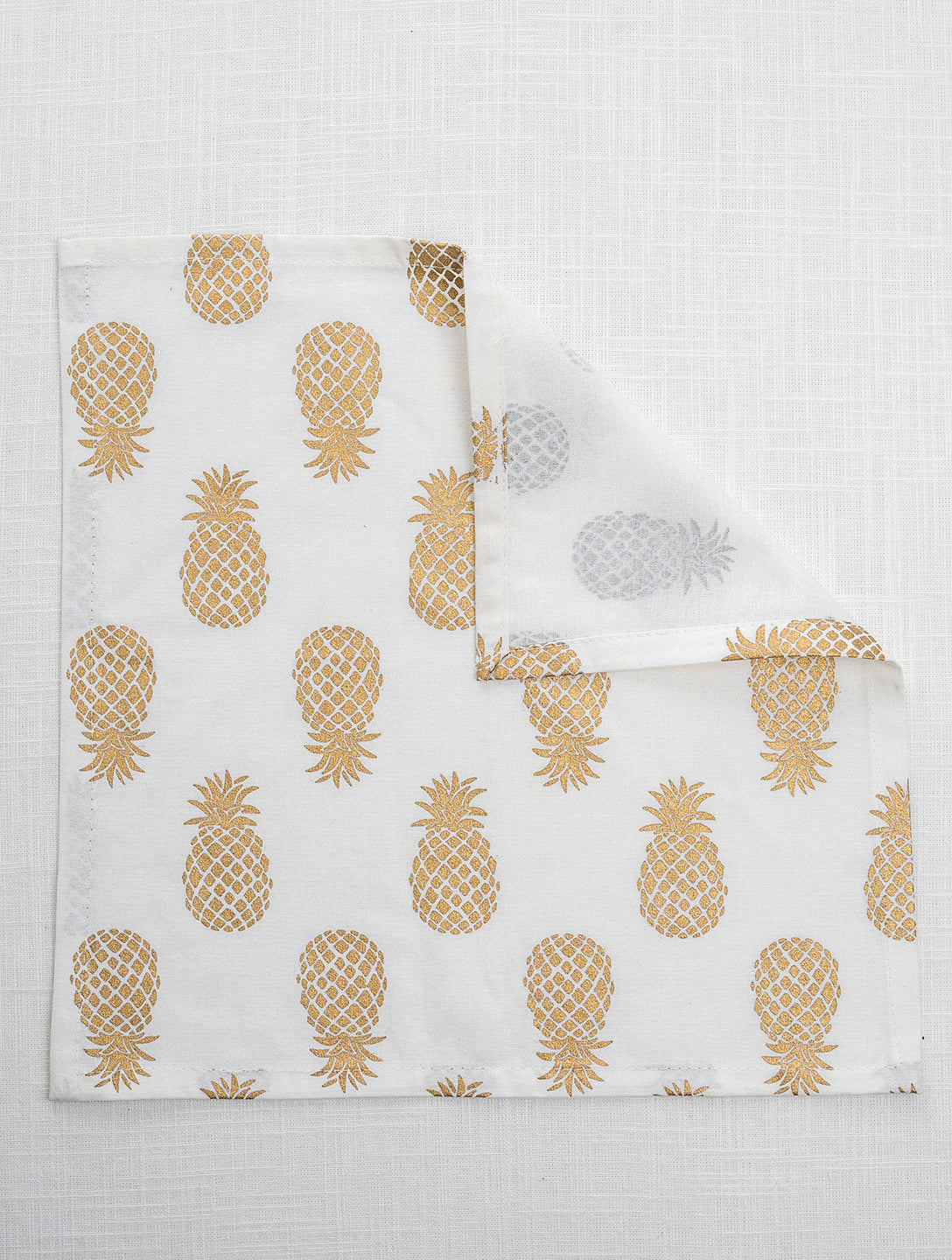 White Cotton Pineapple Printed 12x12 Inch Napkin Set of 6