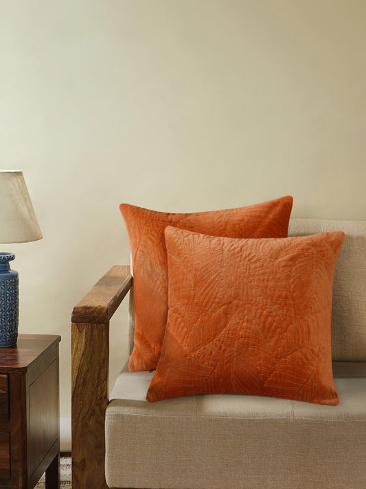 Rust Velvet Embroidery Cushion Cover Set Of 2