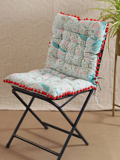 Blue Cotton Bird Printed 17x17 Inch Chair Pad Set Of 2