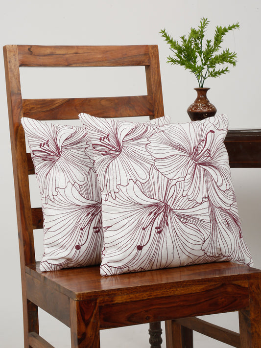 Purple Cotton Embroidery Cushion Cover Set Of 2