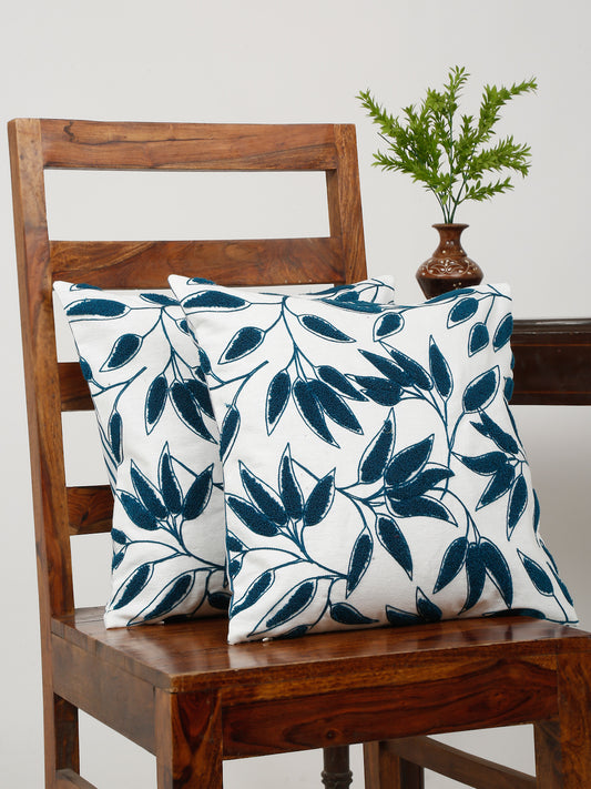 Navy Blue Cotton Embroidery Cushion Cover Set Of 2