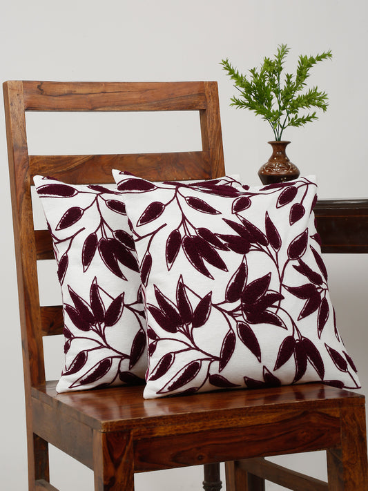 Purple Cotton Embroidery Cushion Cover Set Of 2