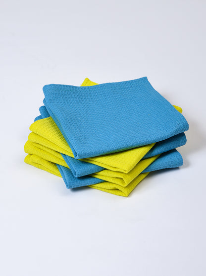 Blue & Yellow Cotton Waffle 11x11 Inch Face Towel Set of 6