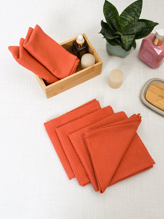 Peach Cotton Waffle 11x11 Inch Face Towel Set Of 6