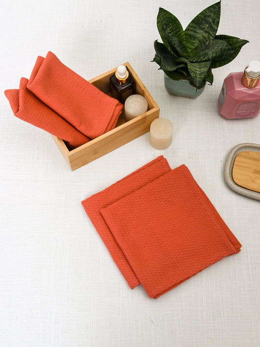 Peach Cotton Waffle 11x11 Inch Face Towel Set Of 4