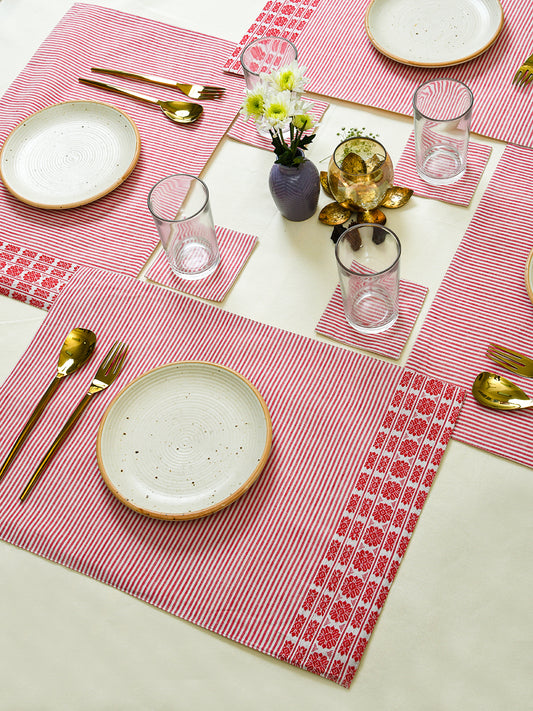 Pink Cotton Striped Printed 13x19 Inch Placemat Set of 4