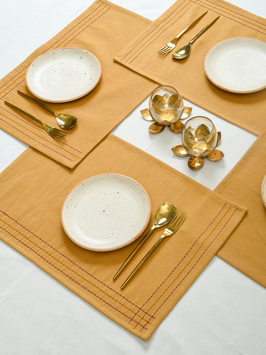 Mustard Cotton Solid Plain 13x19 Inch Placemat Set of 4