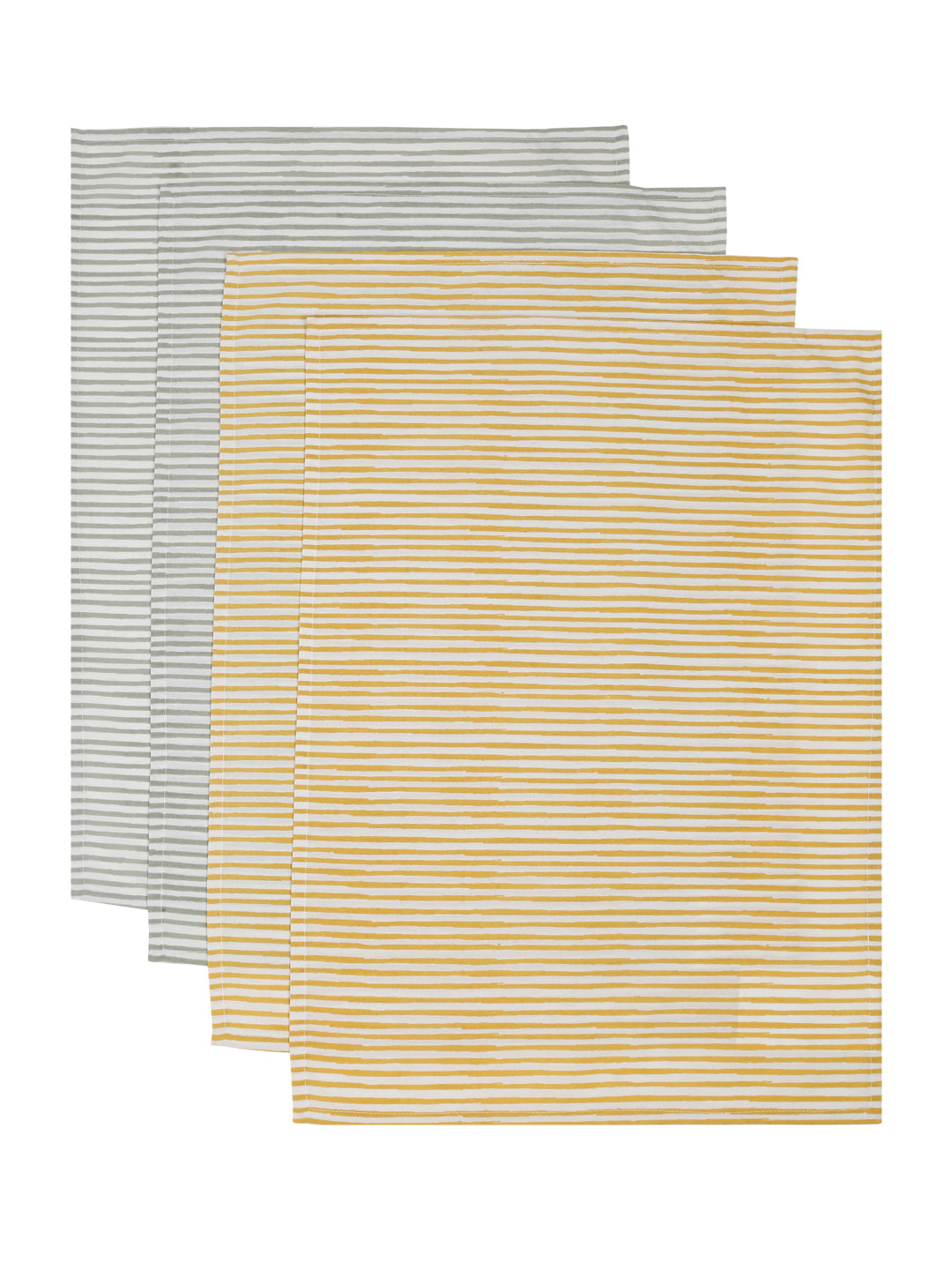 Yellow Cotton Striped Printed Kitchen Towel Set Of 4