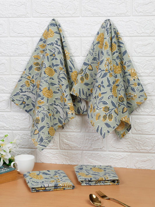 Multicolor Cotton Floral Printed Kitchen Towel Set Of 4