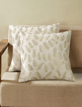 Set of 2 white cushion cover with golden embroidery