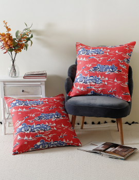 Red linen printed cushion covers – 26″x 26″