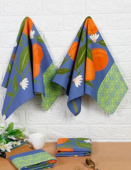 Blue cotton set of 4 reusable kitchen towel