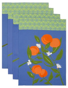 Blue cotton set of 4 reusable kitchen towel