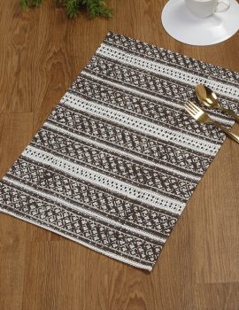 Brown cotton printed table mat