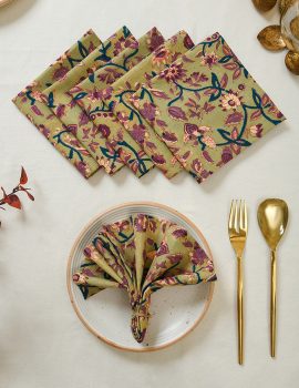 Set of 6 – 12″x12″ Green jaal print cotton napkin