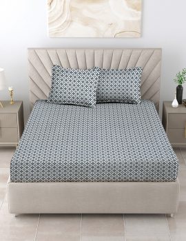 Geometric Print Cotton Besheet Set with 2 Pillow Covers