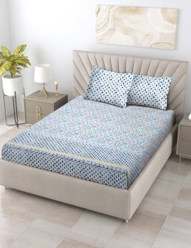 Blue Cotton Bedsheet Set with 2 Pillow Covers