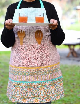 Pink printed cotton cooking apron